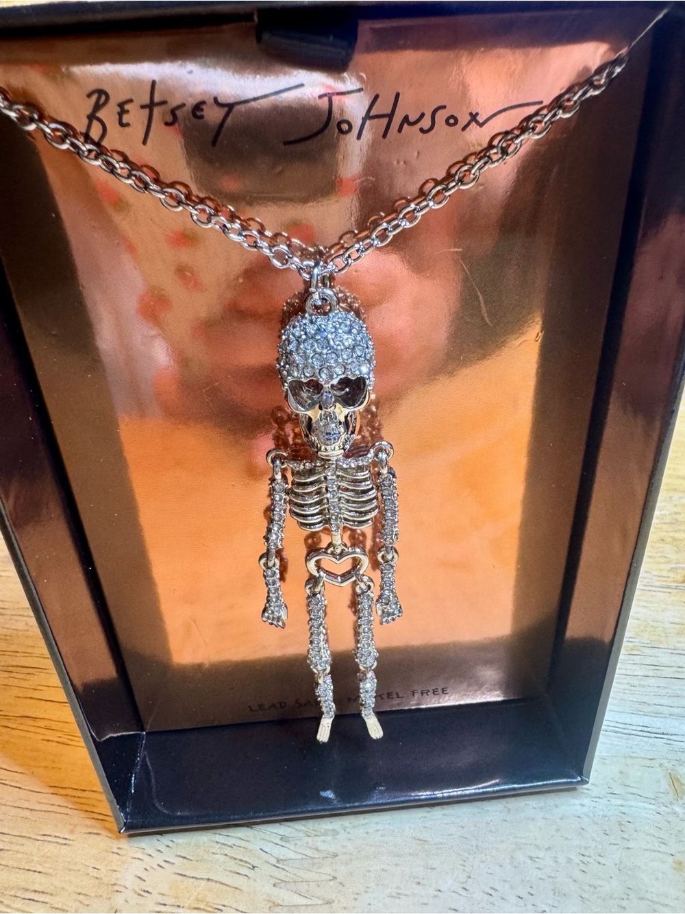 Betsey Johnson Silver Crystal-Head Skeleton Pendant Necklace - Picture 2 of 5